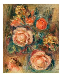 Pierre-Auguste Renoir poster, vintage Bouquet of Roses painting (1900). Original from Barnes Foundation. Digitally enhanced by rawpixel.
