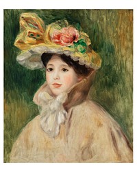 Pierre-Auguste Renoir poster, vintage Woman with Capeline wall decor (early 1890s). Original from Barnes Foundation. Digitally enhanced by rawpixel.