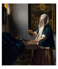 Vermeer art print, famous Woman Holding a Balance painting (1664). Original from the National Gallery of Art. Digitally enhanced by rawpixel.