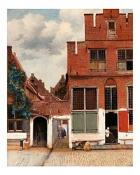 Vermeer art print, printable The Little Street painting (1658). Original from The Rijksmuseum. Digitally enhanced by rawpixel.