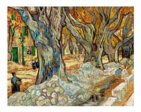Van Gogh art print, vintage The Large Plane Trees wall decor (1889). Original from The Cleveland Museum of Art. Digitally enhanced by rawpixel.