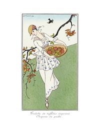 Woman vintage art poster, art deco fashion illustration remix from the artwork of George Barbier