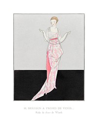 Vintage woman fashion poster, Art Nouveau remix from the artwork of Bernard Boutet de Monvel