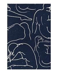 Line art woman poster, vintage navy blue pattern design