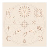 Moon and sun art print, celestial illustration