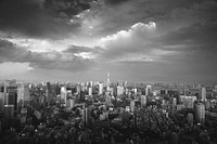 Tokyo downtown background, Japan drone shot, grayscale