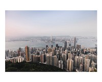 Hong Kong city art print poster, drone view wall decor