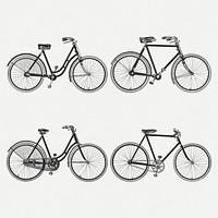 Vintage bicycle sticker, lithograph illustration psd set, remix from the artwork of Meyers Konversations Lexikon