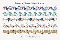 Illustrator brush, Japanese nature, vector seamless pattern set, artwork remix from original print by Watanabe Seitei