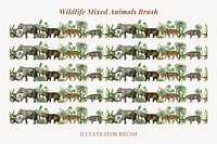 Animal illustrator brush vector seamless pattern set