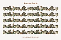 Raccoon illustrator brush vector seamless pattern set