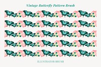 Illustrator brush, vintage butterfly, vector seamless pattern set