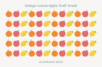 Fruit illustrator brush, orange lemon apple, vector seamless pattern set