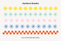 Illustrator brush, colorful starburst, vector seamless pattern set