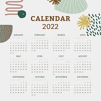 2022 monthly calendar template, floral memphis design vector