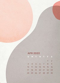 Abstract 2022 April calendar, printable aesthetic monthly planner