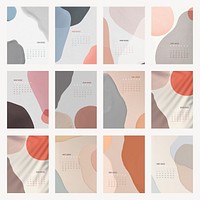 Abstract 2022 monthly calendar template, watercolor design vector set