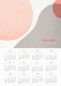 Aesthetic 2022 monthly calendar template psd, abstract design