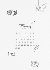 Cute February 2022 calendar template, editable monthly planner psd
