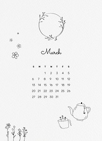 Cute 2022 March calendar, aesthetic monthly planner