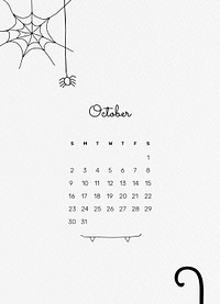 Doodle 2022 October calendar, printable monthly planner