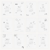 Cute 2022 monthly calendar template, minimal doodle illustration vector set