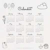 Cute 2022 monthly calendar template, minimal doodle illustration vector