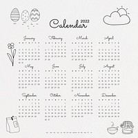 Cute 2022 monthly calendar, minimal doodle illustration