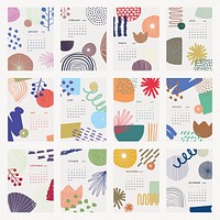 Floral 2022 monthly calendar template, abstract memphis vector set