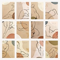 Feminine 2022 monthly calendar template, aesthetic design vector set
