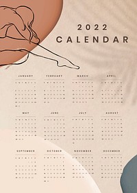 Feminine 2022 monthly calendar, aesthetic design set