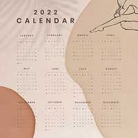 Aesthetic 2022 monthly calendar template, female body vector
