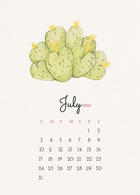 2022 July calendar template, printable monthly design psd