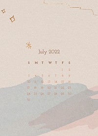 Aesthetic 2022 July calendar, printable monthly calendar