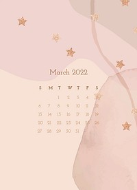 Aesthetic 2022 March calendar template, monthly planner vector