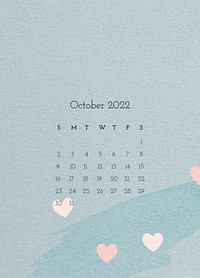 Cute 2022 October calendar template, monthly planner psd