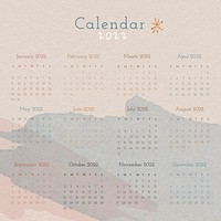 Watercolor 2022 monthly calendar template, aesthetic design vector