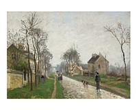 Pissarro art print, famous painting, Versailles road, Louveciennes, Rain Effect