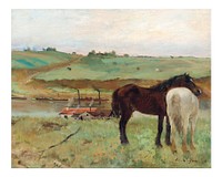 Edgar Degas art print, vintage painting, horses in a meadow
