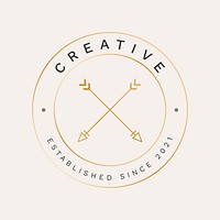 Gold business logo template, minimal cross arrow psd design for professional branding