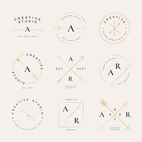 Aesthetic arrow logo template business branding, simple design vector set