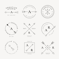 Aesthetic arrow logo template business branding, simple design psd set