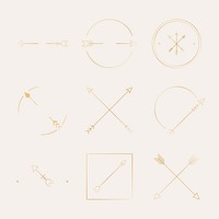 Arrow logo element, minimal gold psd design set