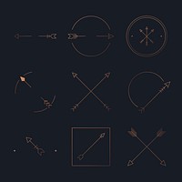 Arrow logo element, aesthetic copper psd design set