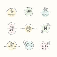 Aesthetic flower logo templates, botanical illustration vector set