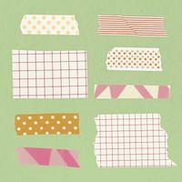 Pink washi tape clipart, cute pattern, collage element vector set