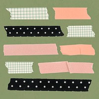 Peachy washi tape sticker, cute pattern, collage element psd set