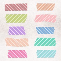 Stripe washi tape clipart, colorful pattern design psd collection