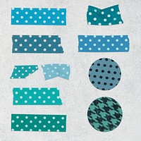 Polka dot washi tape clipart, blue pattern psd set