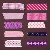 Pink washi tape sticker, cute pattern vector set